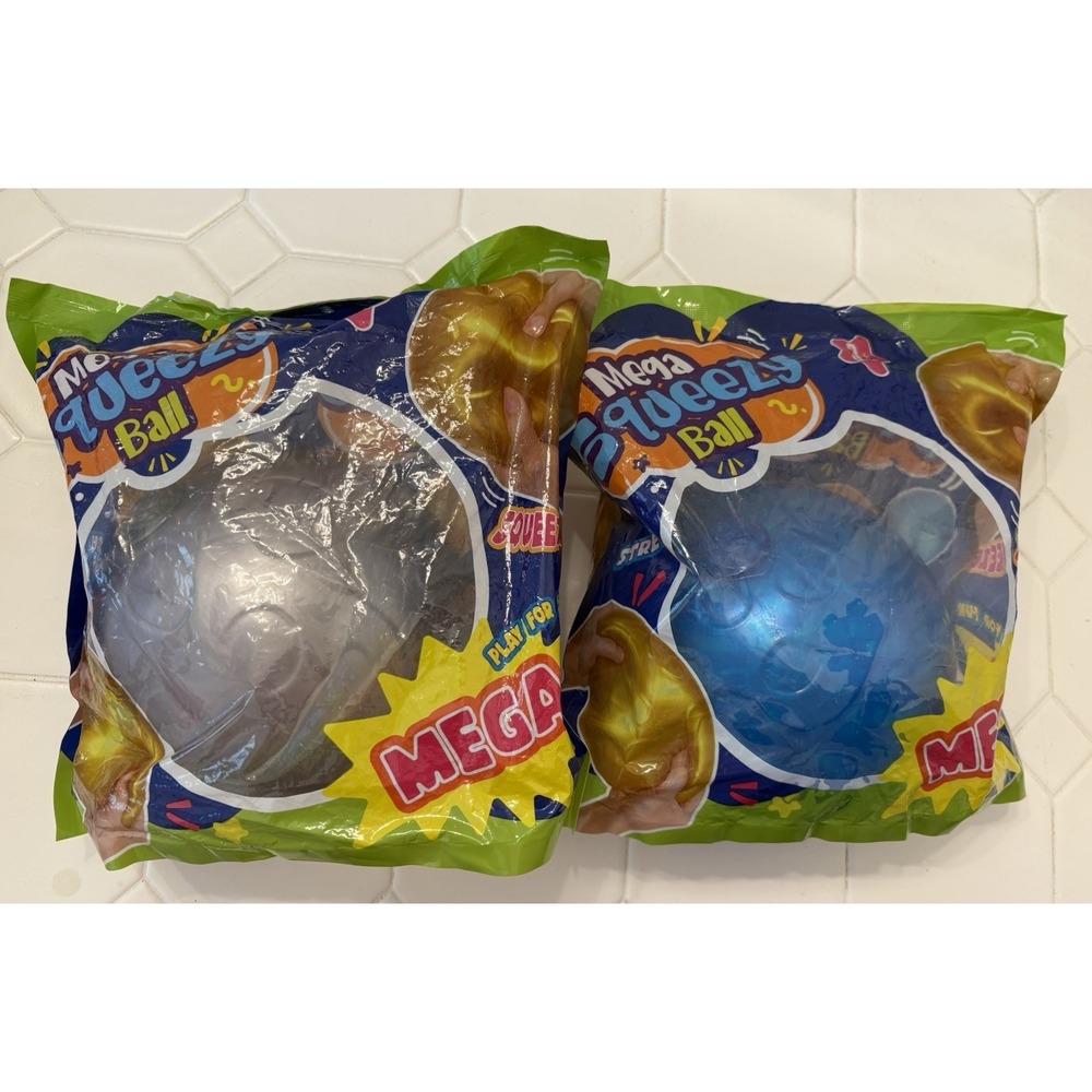 New Sealed Mega Huge Squeezy Squishy Ball Viral Rare TikTok Silver & Blue - 2
